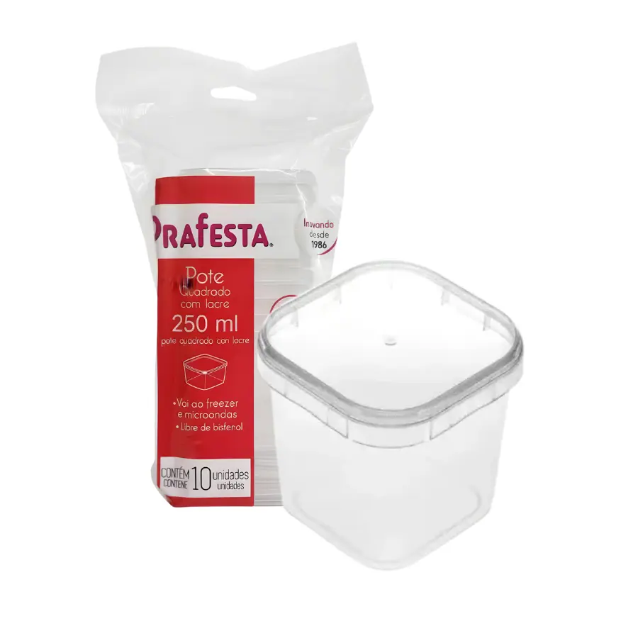 POTES QUADRADO 250ML C/LACRE C/10