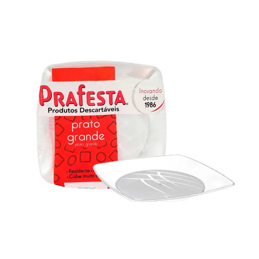 PRATOS DE REFEICAO CRISTAL QUAD 10 UNID